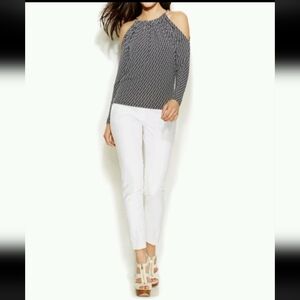 Michael Kors Black/White Heri-Print Silver Chain Cold Shoulder, Long Sleeve NWOT